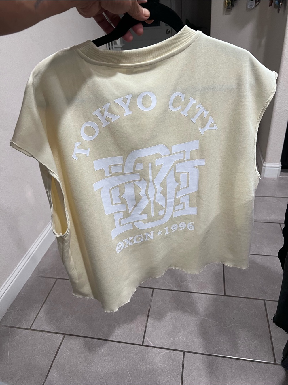 Tokyo City Graphic Sleeveless Crop Top - Cream